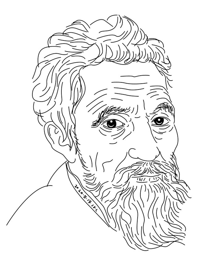 刘勇良线描人物作品米开朗基罗