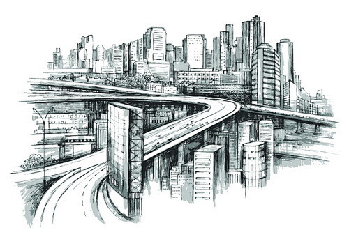 建筑速写装饰画高楼大厦