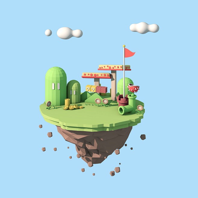 lowpoly风超级玛丽小岛