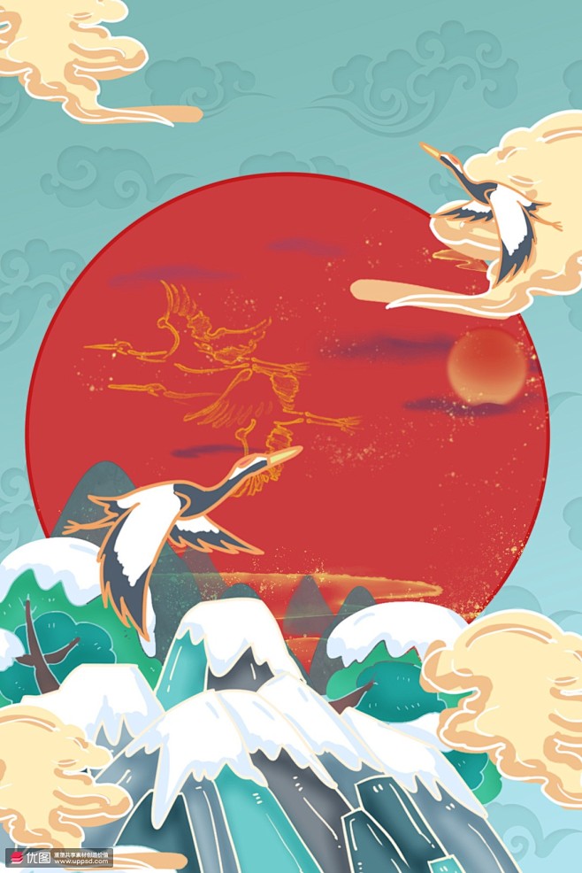 传统古风纹样手绘国风祥云国潮背景海报招贴素材下载优图网uppsd