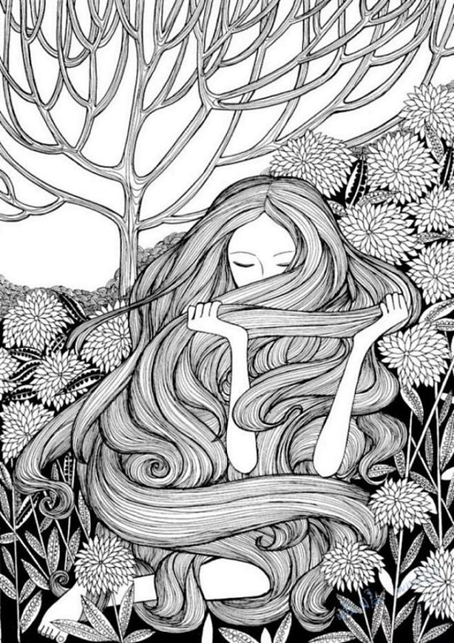 bye_旧时光从lavenderjie洁转采于2020-03-17 14:39:03黑白线描绘画呀