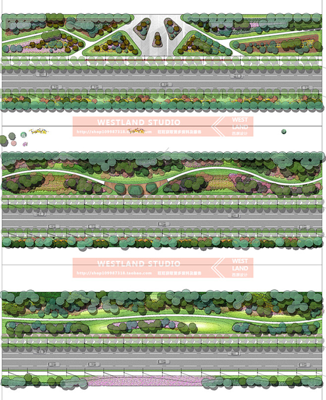 ps08高清街頭綠地公園道路景觀設計psd彩色總平面圖分層素材合集淘寶