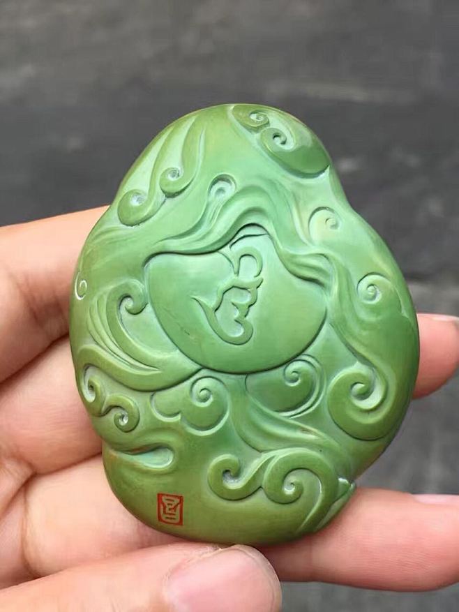 绿度母吊坠湖北原矿绿松石雕件把件仵保昌大师作品绿度母佛像淘宝网