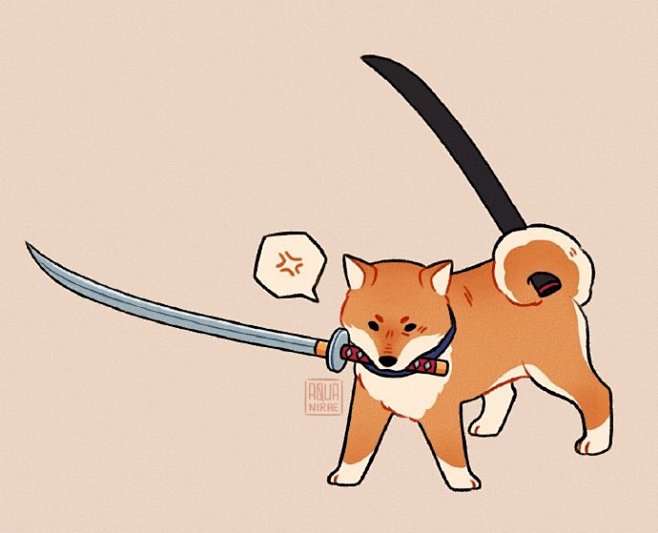 推特画师nira01e以那段柴犬拔刀视频为灵感创作的武士柴6767
