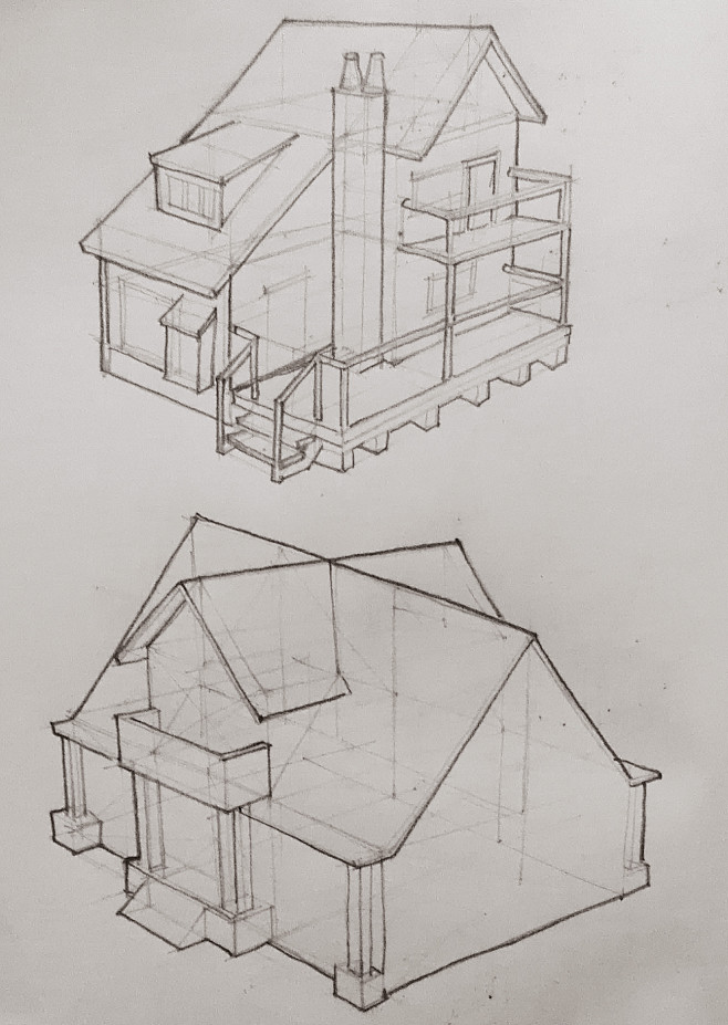 建筑线稿透视手绘
