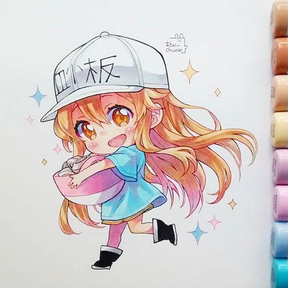 可爱的血小板动漫手绘马克笔上色可爱到不行