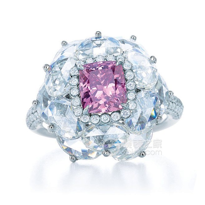 蒂芙尼bluebook高级珠宝矩形改良明亮式切割深彩灰粉紫钻戒指
