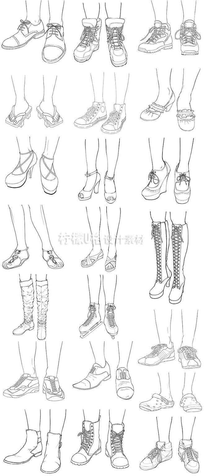 322穿鞋的脚姿态动态线稿集手绘临摹漫画插画设计练习素材淘宝网