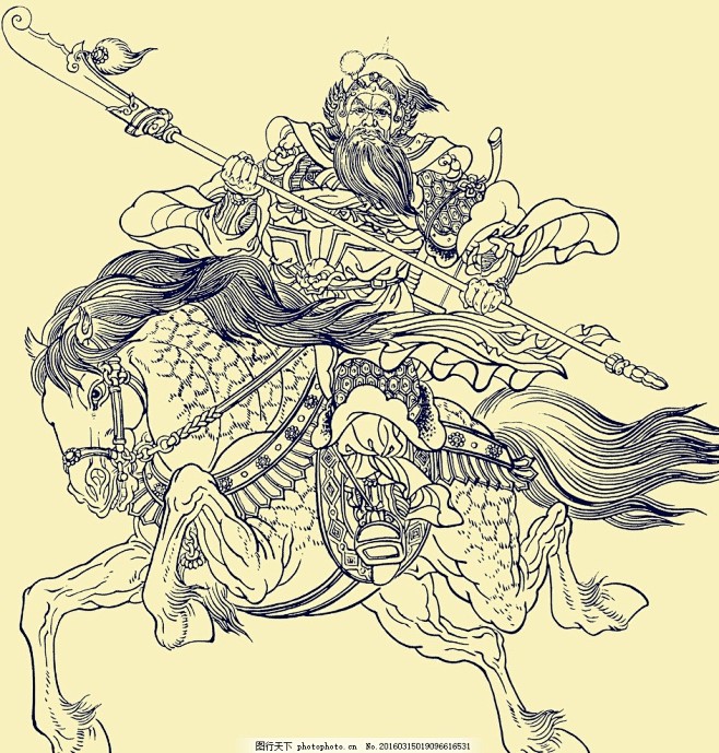 白描黄忠白描人物传统人物线搞武将五虎上将白描集神仙