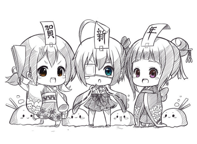 手绘素材q版人物线稿这些经典的动漫人物你认出几只了呀来自马来西亚