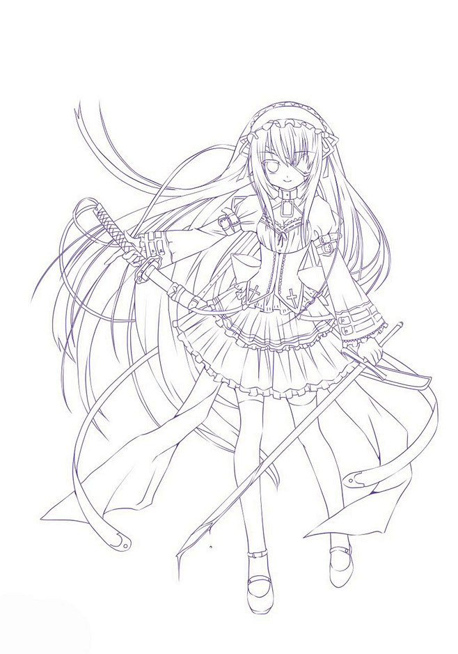 线稿全身漫画卡通人物绘画