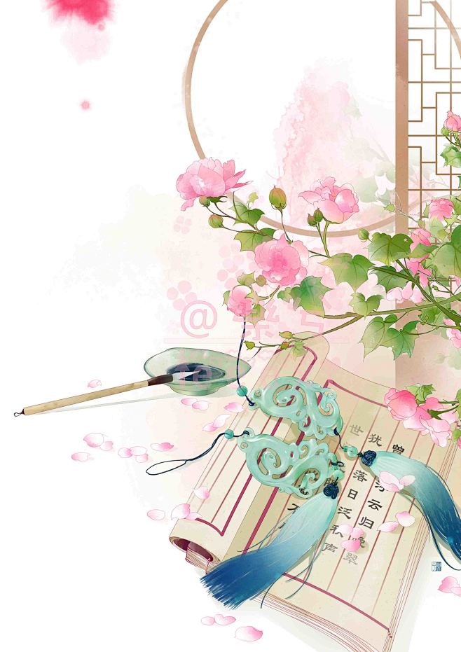 古风封面水彩水墨植物花卉意境手绘清新唯美