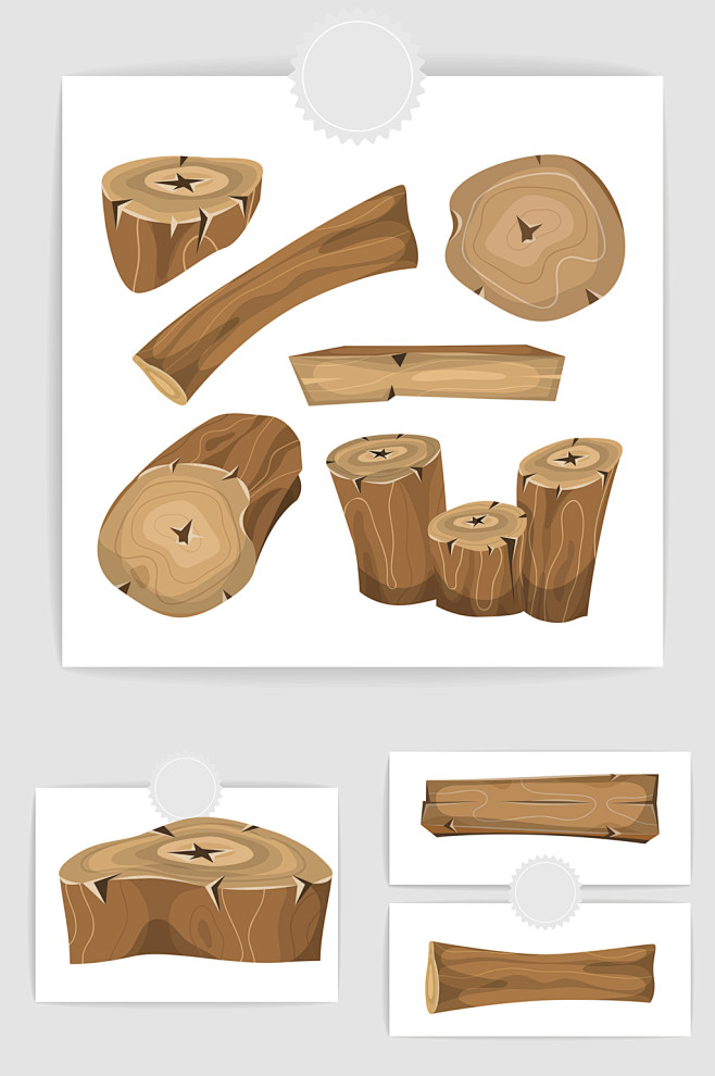 手绘木桩木纹木头矢量素材
