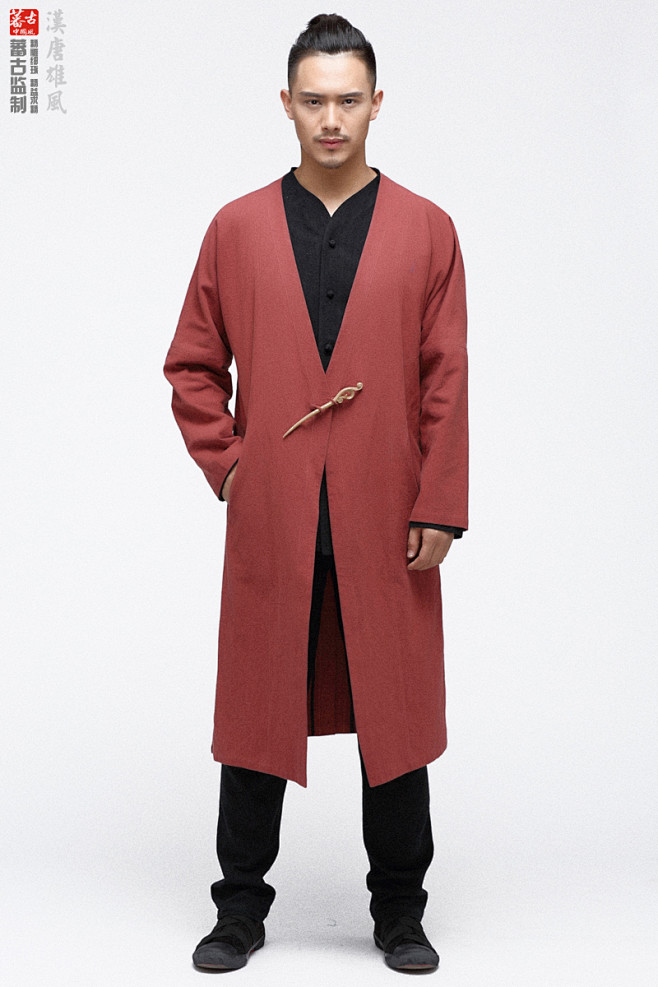 蕃古秋季中国风男装汉服长衫男士唐装青年外套长袍亚麻民族服装男t