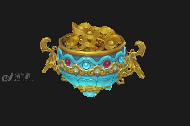 聚宝盆一堆元宝古代金币金钱币宝藏财富场景3dsnail模型网