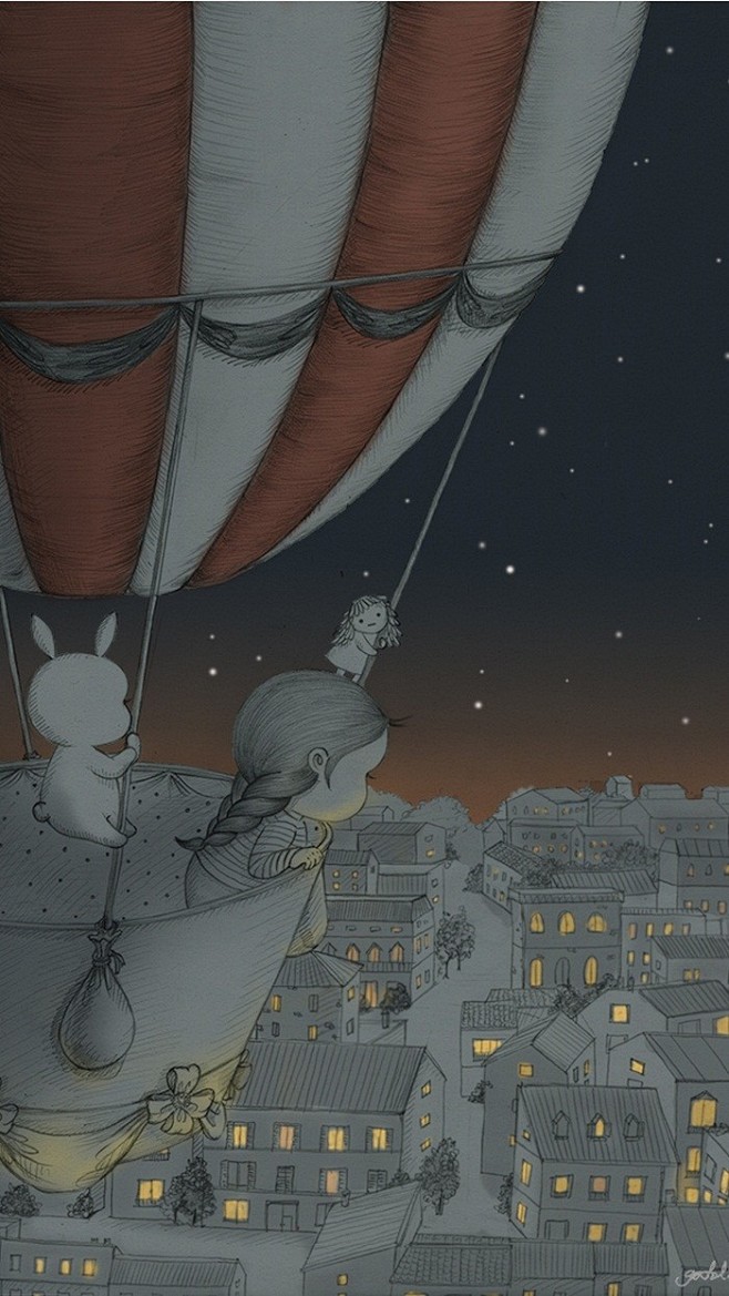 插画家coniglio小女孩与小兔子的手绘插画小清新治愈系