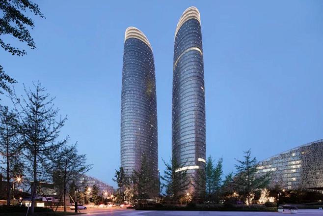 超高层建筑双塔大厦效果图成都比较高的建筑双塔高层建筑景观地标2021