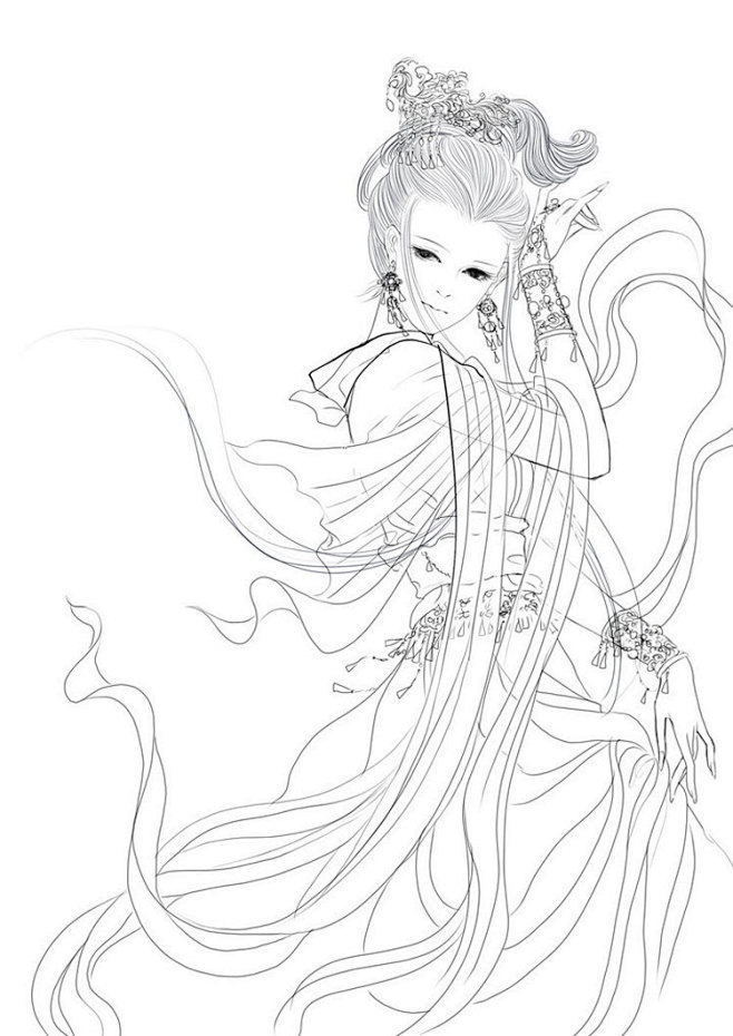 古风手绘人物高清动漫白描线稿sai手绘插画美术绘画临摹上色素材淘宝