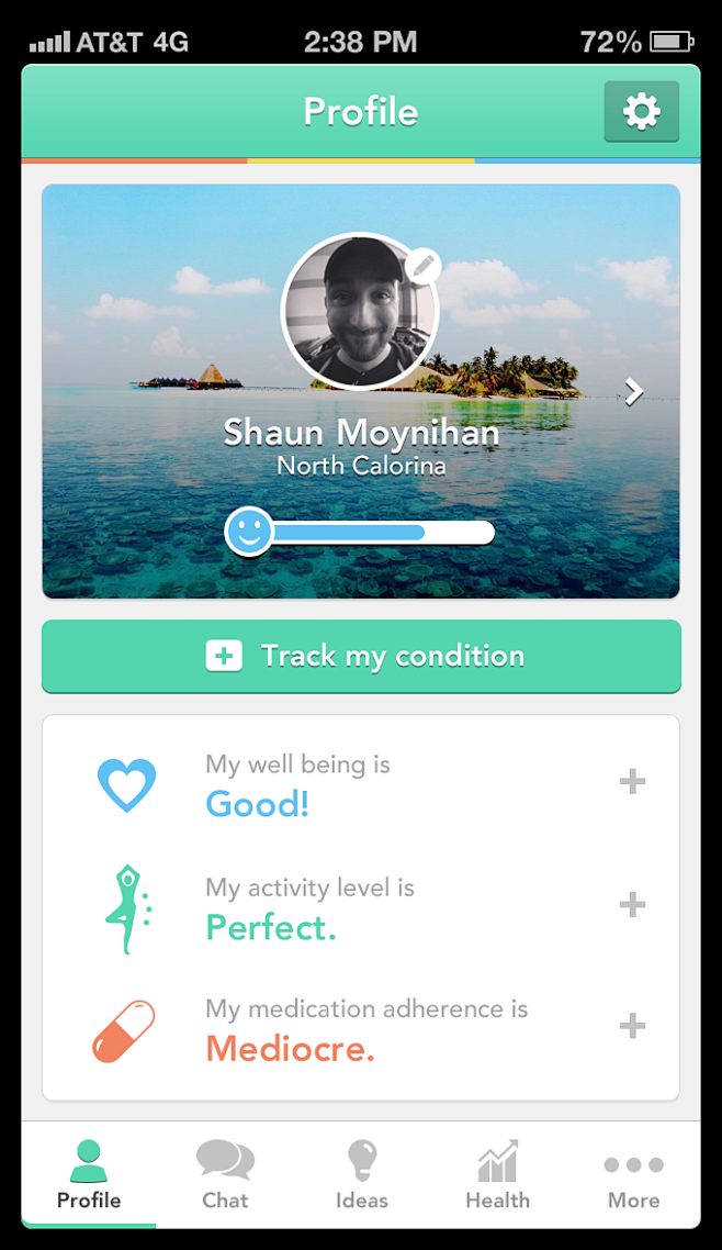 青色清新的个人信息主页手机appui设计图社交青色个人信息清新手机app