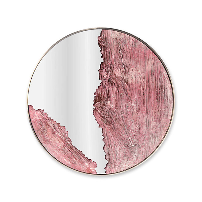 一字汇客厅圆形装饰画砂岩肌理金属镜面综合材料装饰画定制旖旎淘宝网