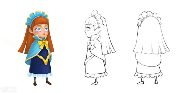 卡通动画q版卡通npc角色三视图线稿90p设定画集微元素element3ds