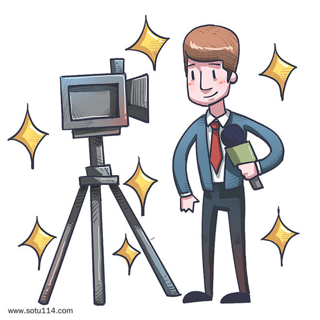 手绘记者现场报道图片png免抠元素卡通手绘背景装饰免扣图片设计图案