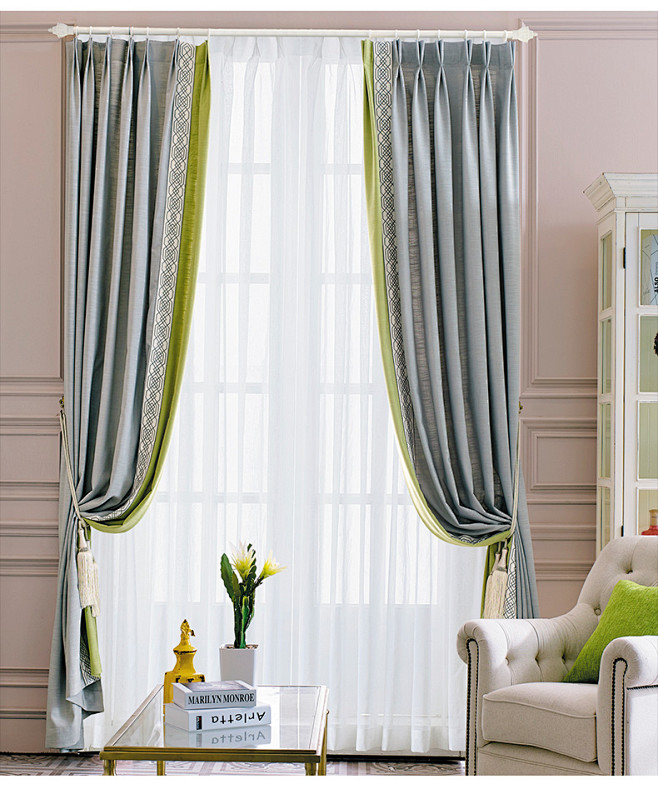 米素现代简约客厅成品窗帘遮光布艺窗帘绿回tmallcom天猫