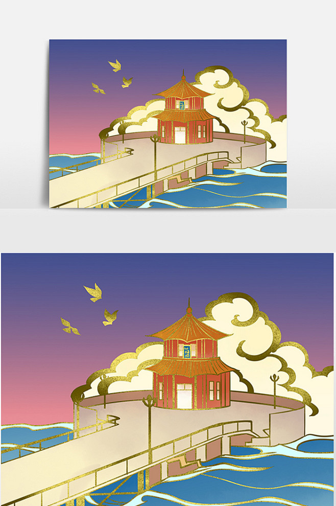 国潮鎏金青岛栈桥