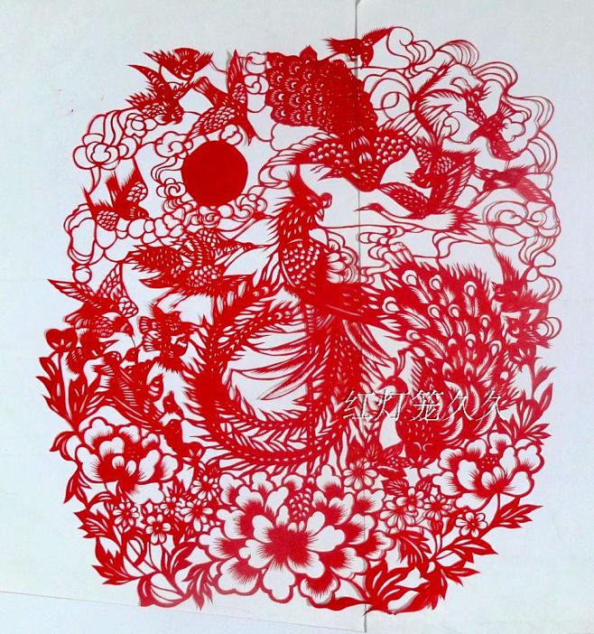 剪纸大幅作品凤凰百鸟朝凤33284540cm纯手工剪纸窗花装饰画淘宝网