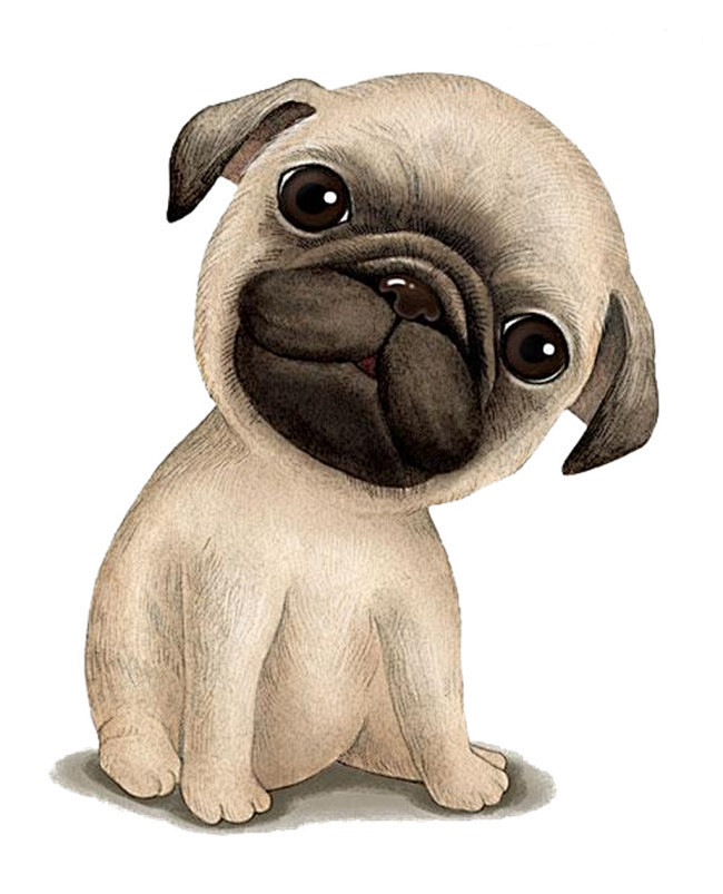 可爱法斗卡通手绘装饰元素