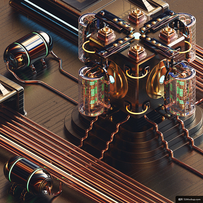 触发核心发射机械科幻传导器C4D模型模板C4