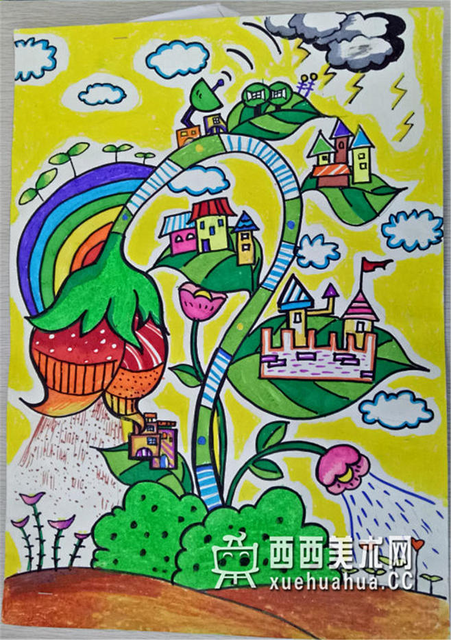 05:20:27小学生获奖科幻画作品《花之城堡》赏析(1)儿童创意美术儿童