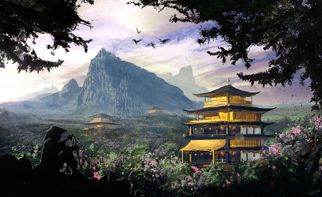 中国风场景气氛图古风山水建筑武侠仙侠cg原画游戏美术素材