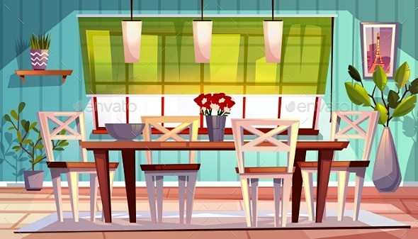 餐厅内部矢量插图,杂项矢量dining room interior vector illu