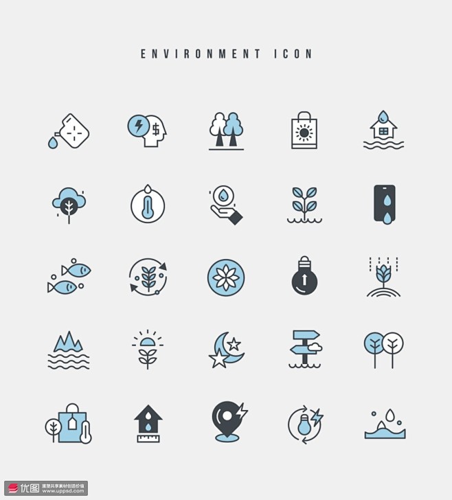 温度计小鱼树木水资源保护生态图标icon图标扁平图标