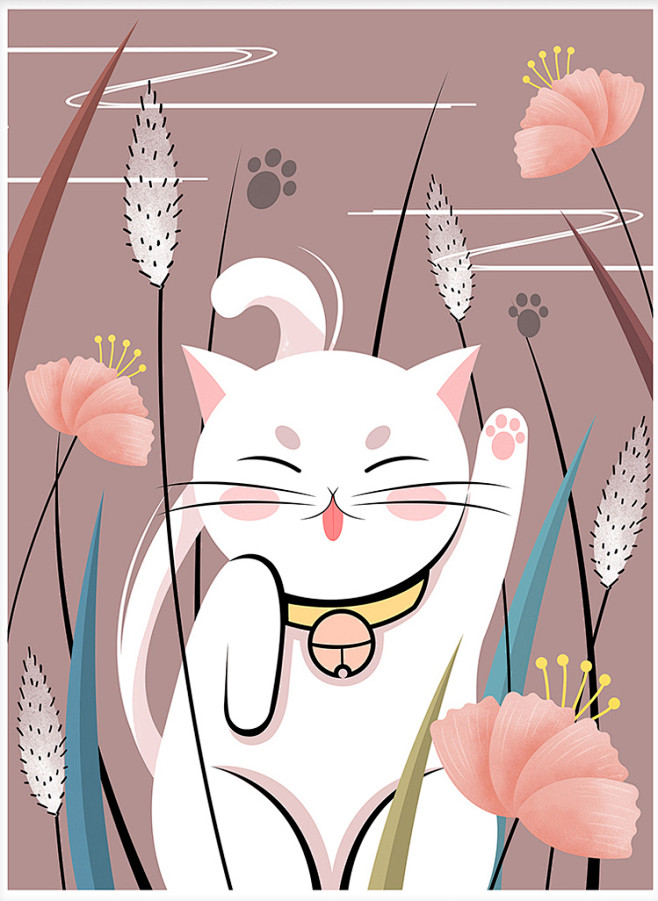 鸟北极熊长颈鹿猴子火烈鸟天鹅猫头鹰猫手绘插画节气海报psd素材淘宝