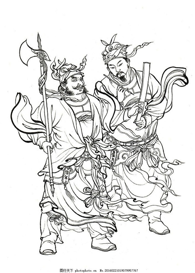 西游记人物白描值年神李丙值月神黄神仙白描人物西游记白描李云中