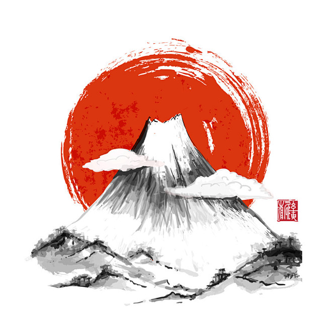 日本和风水墨画富士山水竹鲤鱼风景中国风ai矢量设计素材 4
