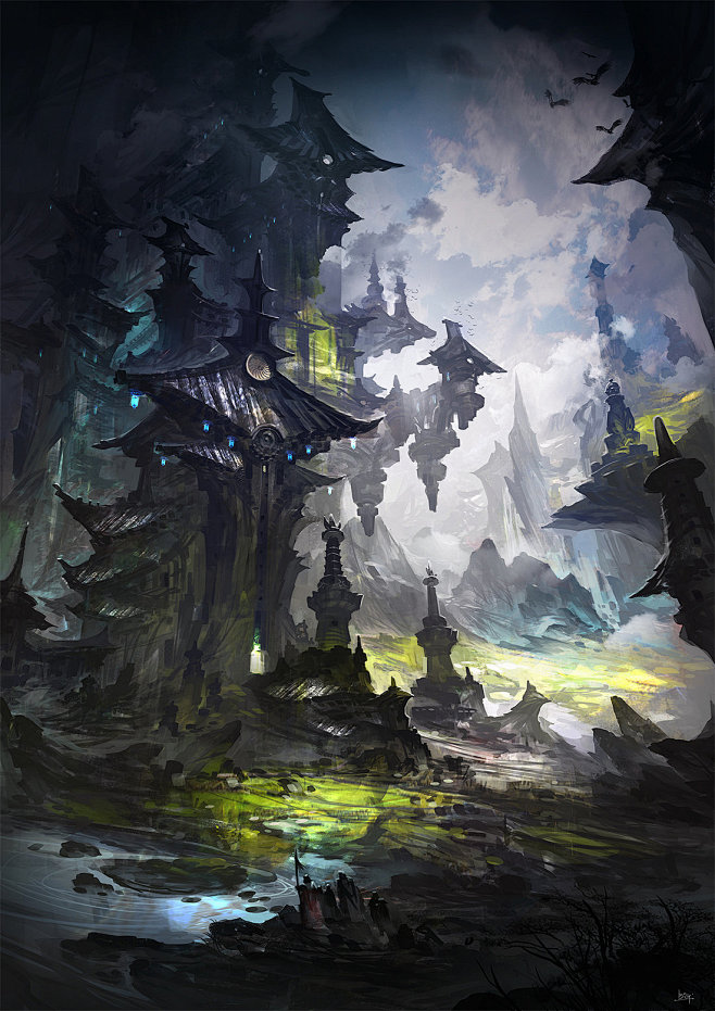 中国风场景气氛图古风山水建筑武侠仙侠cg原画游戏美术素材