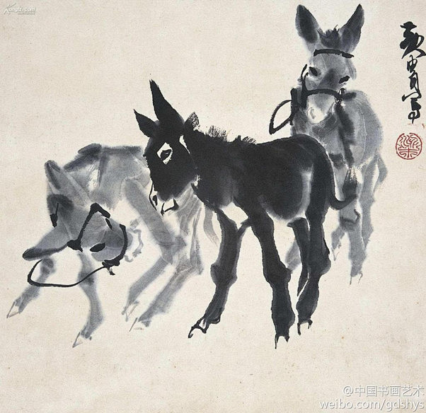 黄胄作品三驴图黄胄非常喜欢画驴文革期间在农村劳动曾担任养驴的任务