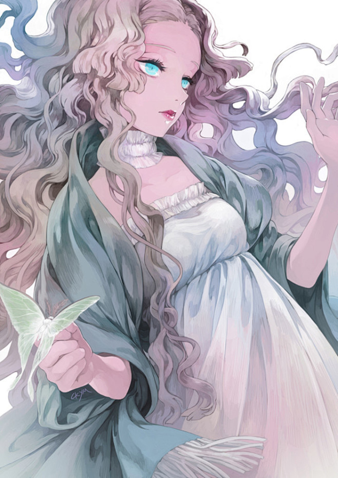 化蝶长发少女取次花丛懒回顾半缘修道半缘君p站美少女头像插画