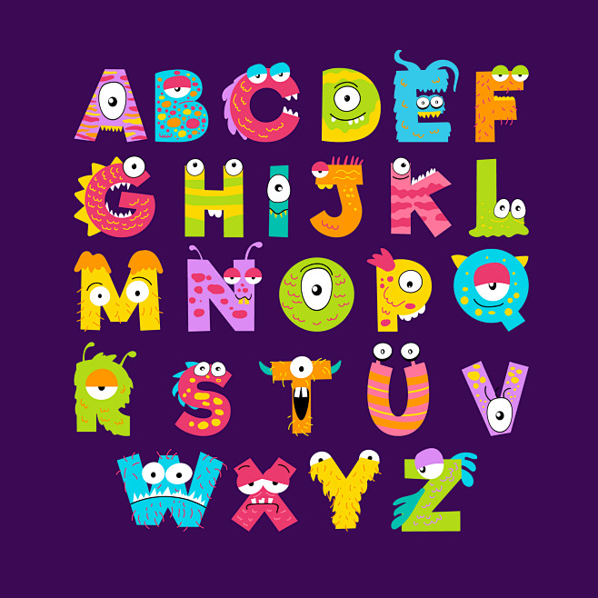 英文字体 儿童 教育 创意 24个字母 字母 