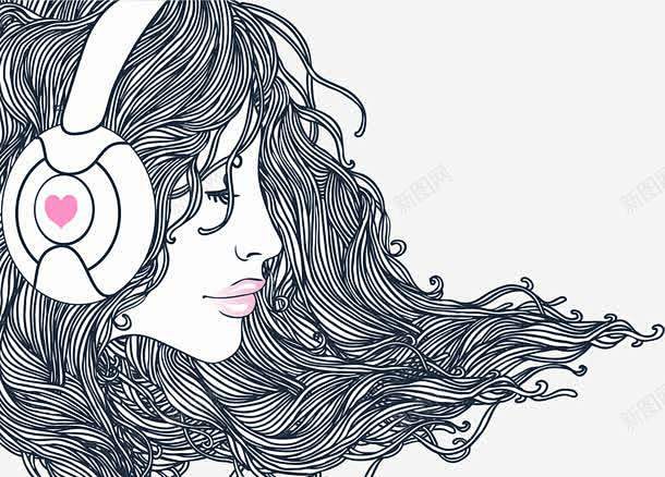 手绘听音乐的女孩