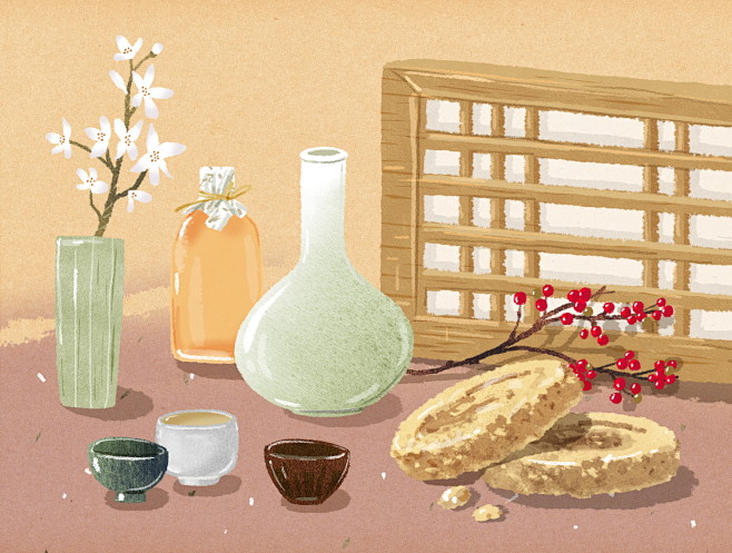 传统美食古酿美酒节气美食美食插图插画设计psd05