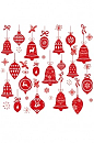 红色剪纸风圣诞铃铛装饰物矢量素材