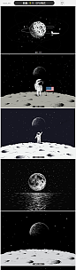 月球eps矢量图片月亮美国宇航员登月模板航空航天黑色moon月球陨-淘宝网