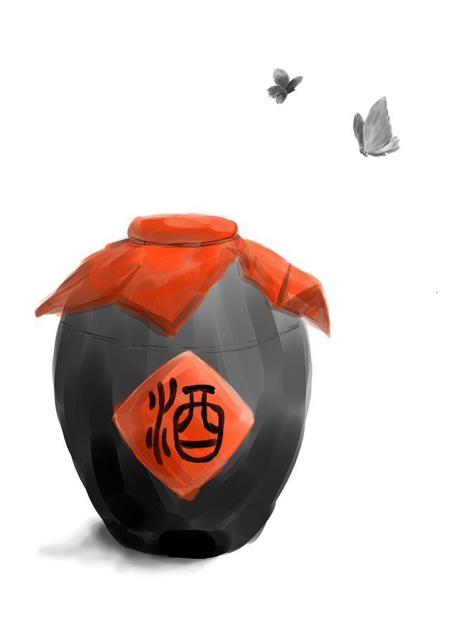 水墨风酒坛清明节装饰素材