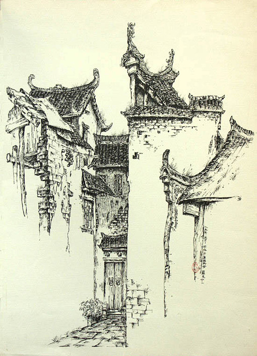 建筑速写-花瓣网|陪你做生活的设计师 江南,风景速写