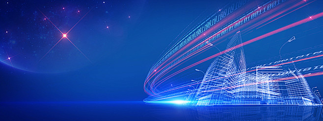 蓝色渐变线条科幻科技商务星光动感建筑海报banner科技感科技风高科技