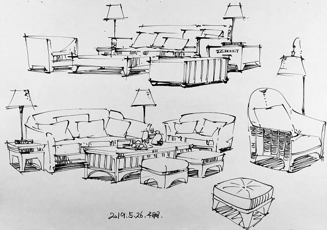 室内手绘设计线稿家具组合单体临摹合集集合